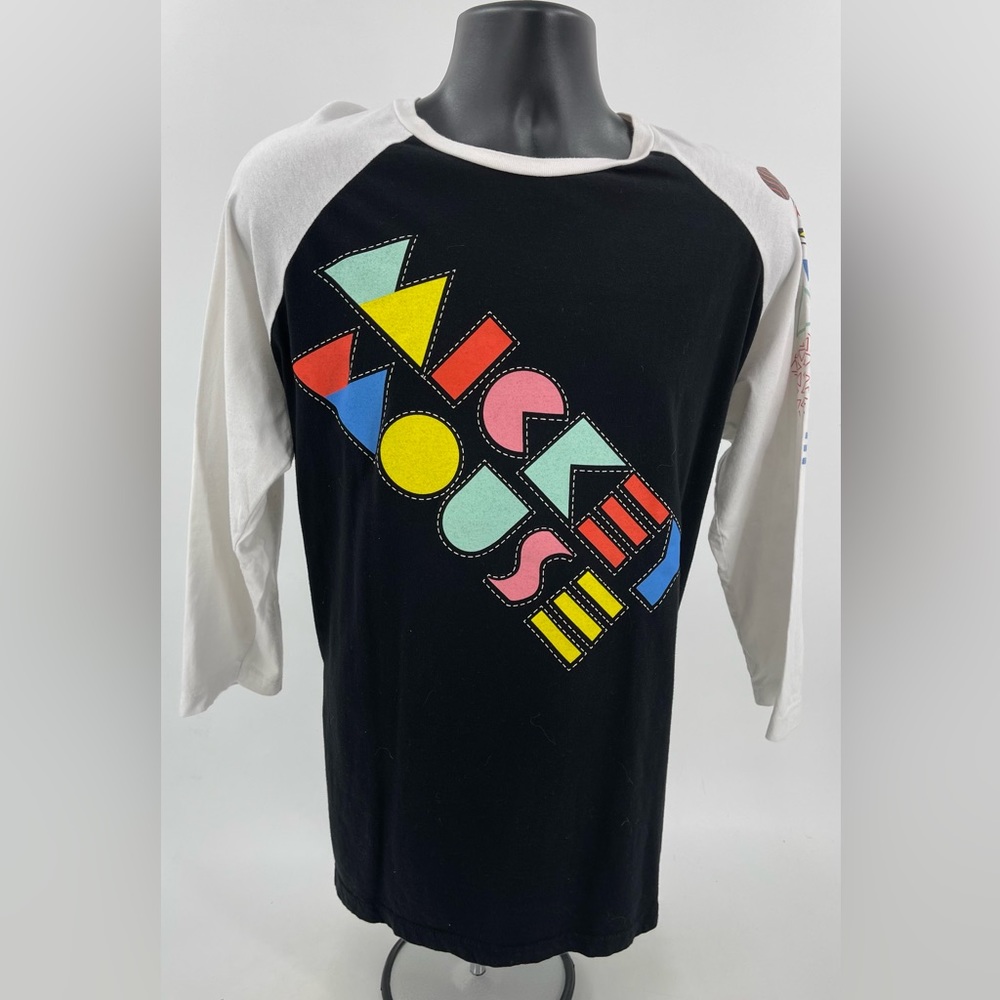 Disney Parks Mickey Mouse Retro 80/ 90s Style Graphic 3/4 Sleeve Shirt Adult XL
